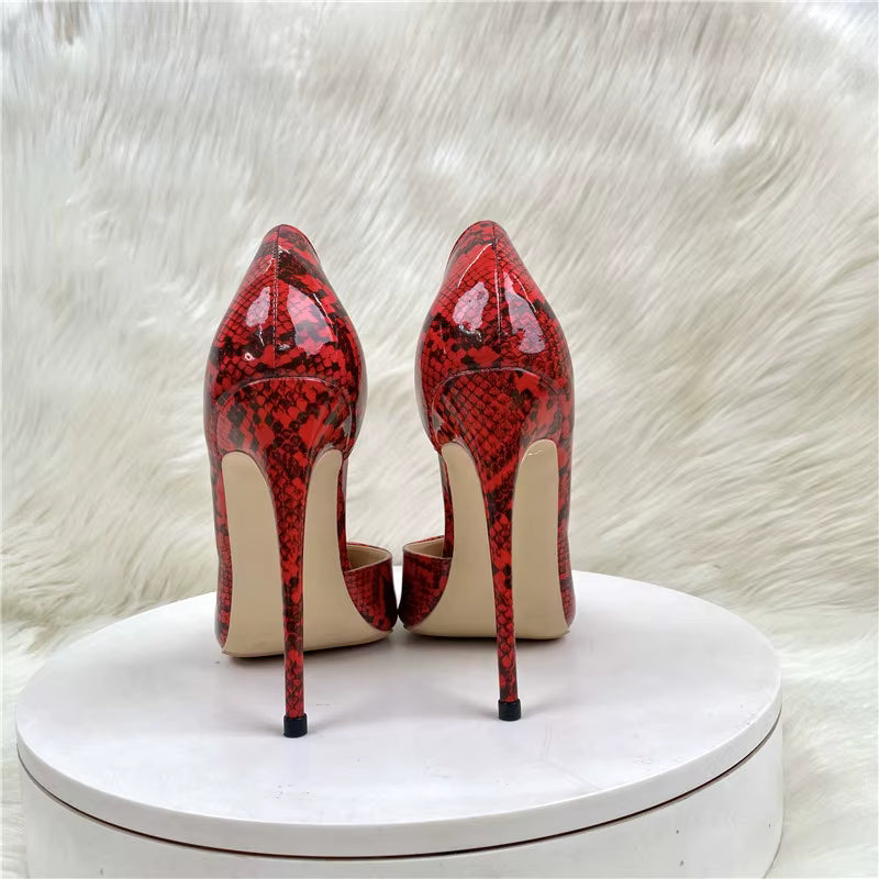 Casual Snakeskin Inside Open Pointy Toe Stiletto Thin High Heel