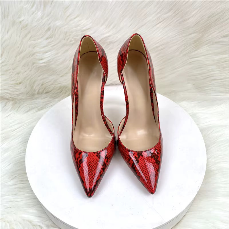 Casual Snakeskin Inside Open Pointy Toe Stiletto Thin High Heel