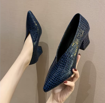 Casual Soft Leather Shallow Pointed Toe Thick Square Heel