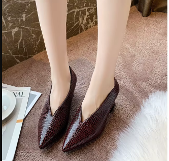 Casual Soft Leather Shallow Pointed Toe Thick Square Heel
