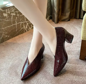 Casual Soft Leather Shallow Pointed Toe Thick Square Heel