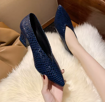 Casual Soft Leather Shallow Pointed Toe Thick Square Heel