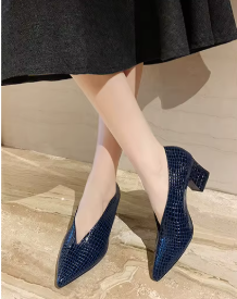 Casual Soft Leather Shallow Pointed Toe Thick Square Heel