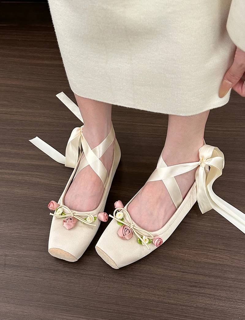 Casual Soft Sole Cross Ankle Strap Ballet Flats Square Toe Shallow Sandals
