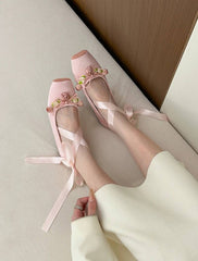 Casual Soft Sole Cross Ankle Strap Ballet Flats Square Toe Shallow Sandals