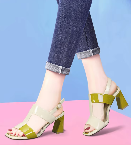 Casual Solid Buckle Strap Peep Open Toe Square High Heels