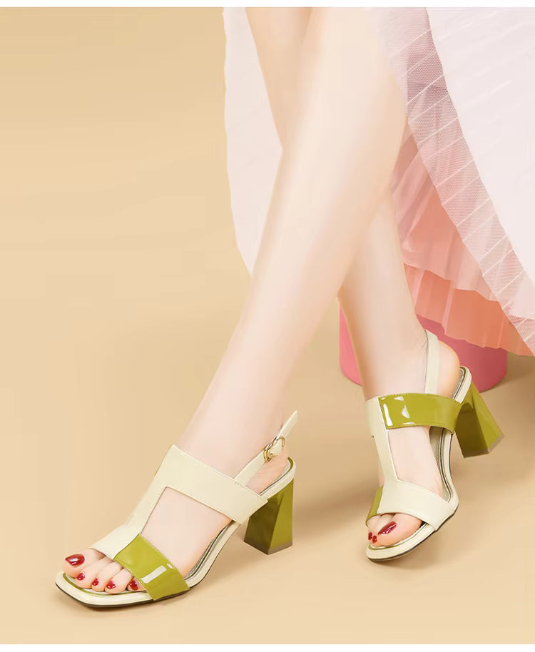 Casual Solid Buckle Strap Peep Open Toe Square High Heels