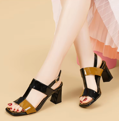 Casual Solid Buckle Strap Peep Open Toe Square High Heels