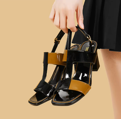 Casual Solid Buckle Strap Peep Open Toe Square High Heels