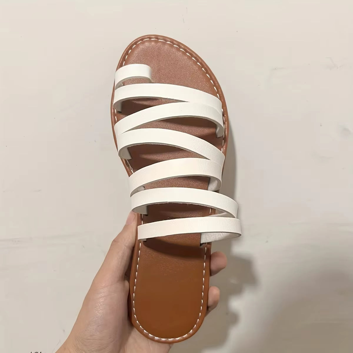 Casual Solid Color Open Toe Loop Outdoor Flat Slippers