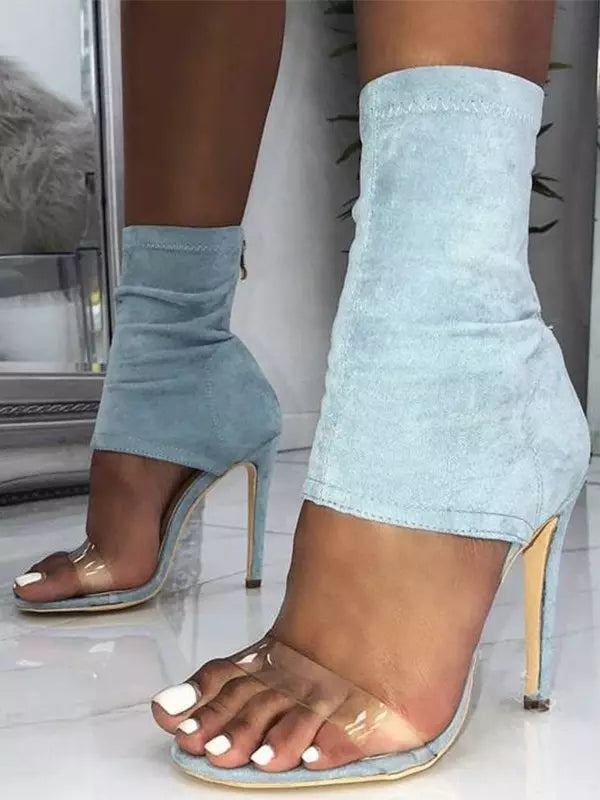 Casual Solid Color Open Toe Transparent Stiletto High Heel