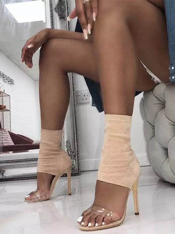 Casual Solid Color Open Toe Transparent Stiletto High Heel