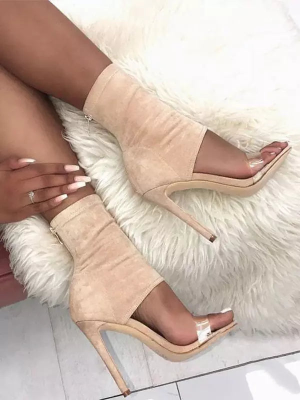 Casual Solid Color Open Toe Transparent Stiletto High Heel