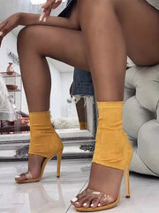 Casual Solid Color Open Toe Transparent Stiletto High Heel