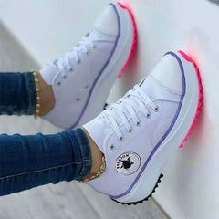 Casual Solid Pattern Canvas Lace-Up Flat Sneakers Shoes
