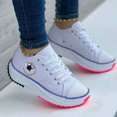 Casual Solid Pattern Canvas Lace-Up Flat Sneakers Shoes