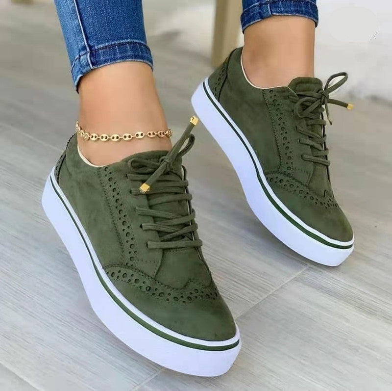 Casual Solid Versatile Lace Up Walking Plus size Flat Shoes