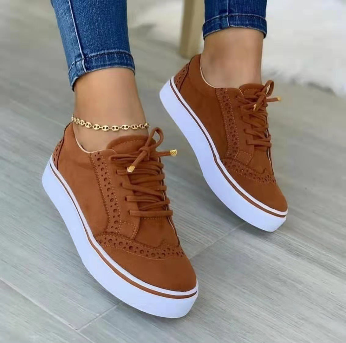 Casual Solid Versatile Lace Up Walking Plus size Flat Shoes