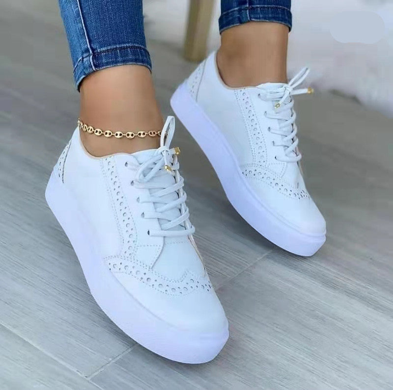 Casual Solid Versatile Lace Up Walking Plus size Flat Shoes