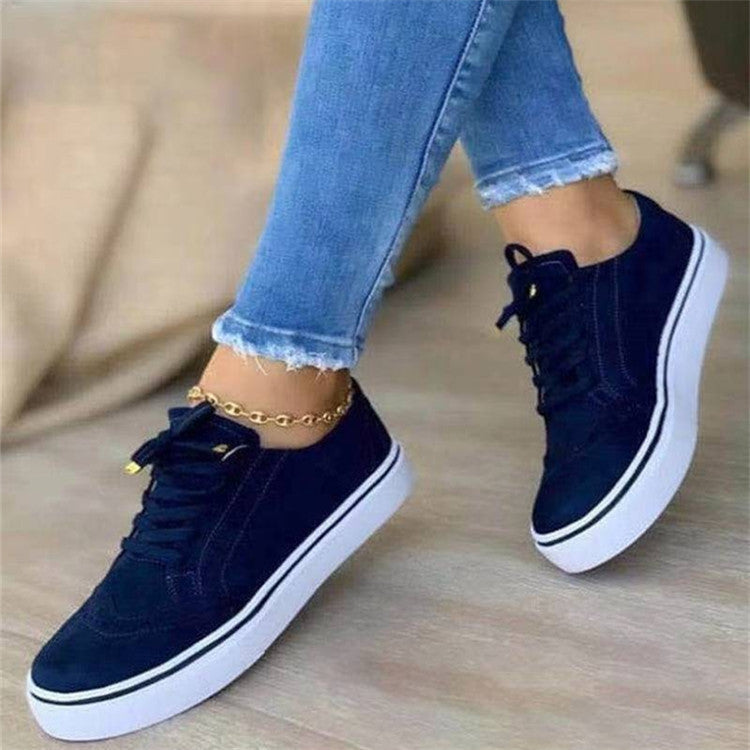 Casual Solid Versatile Lace Up Walking Plus size Flat Shoes