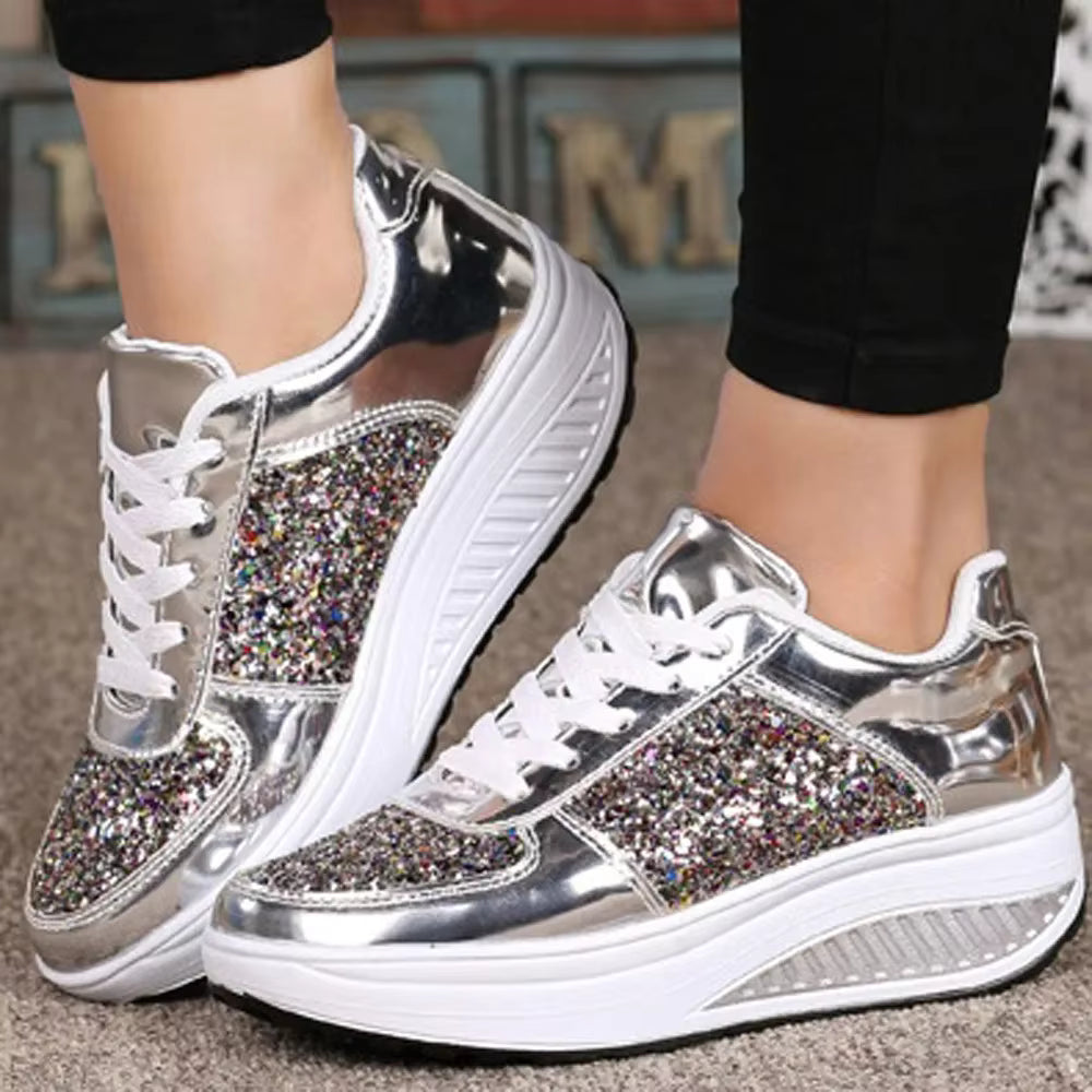 Casual Sport Soft Shallow Sequins Wedges Shake Sneakers