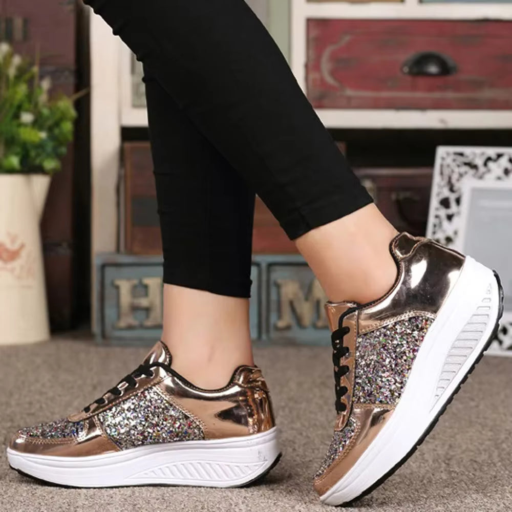 Casual Sport Soft Shallow Sequins Wedges Shake Sneakers