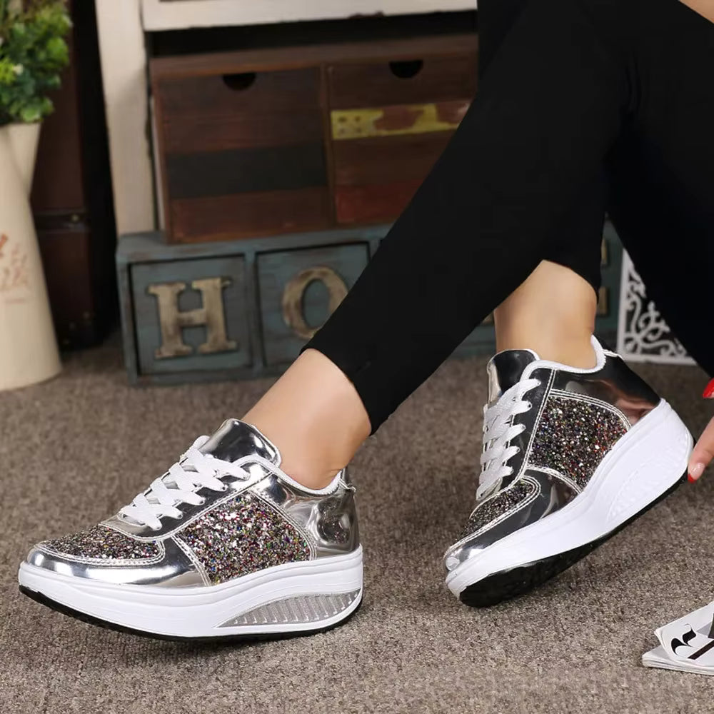 Casual Sport Soft Shallow Sequins Wedges Shake Sneakers
