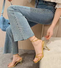 Casual Square Toe Ankle Buckle Strap High Heels Party Sandals