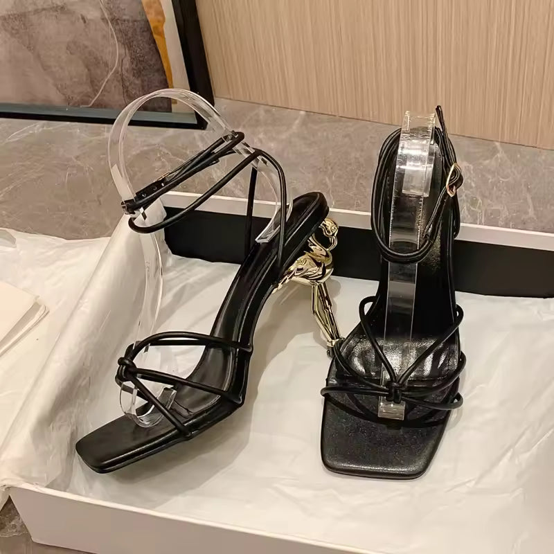 Casual Square Toe Ankle Buckle Strap High Heels Party Sandals