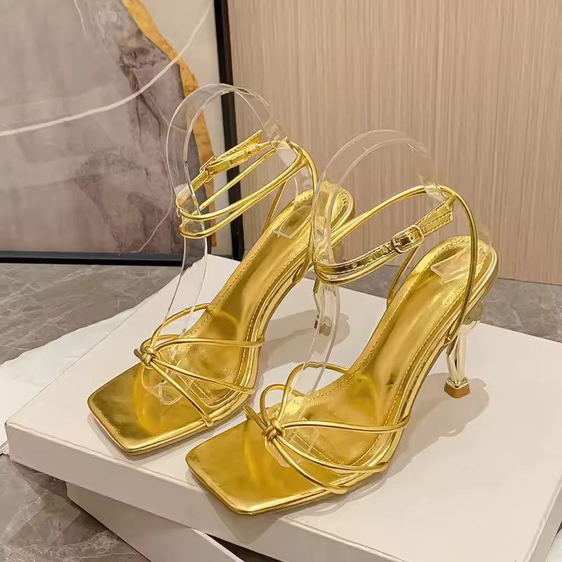 Casual Square Toe Ankle Buckle Strap High Heels Party Sandals