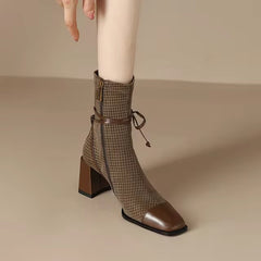 Casual Square Toe Chunky Heel High Heeled Short Boots