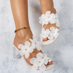 Casual Square Toe Floral Mules Lace Flower Pvc Sandals