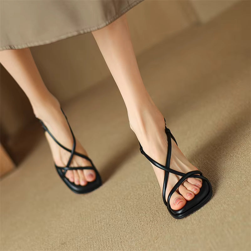 Casual Square Toe Kitten Buckle Narrow Band High Heels