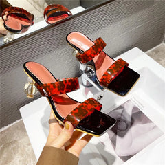 Crystal Strange Style Clear Heel Leopard Slippers