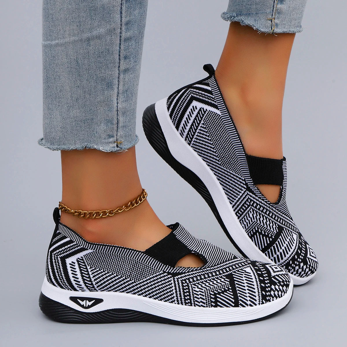 Casual Striped Breathable Shallow Cotton Mesh Slip-On Flat Shoes