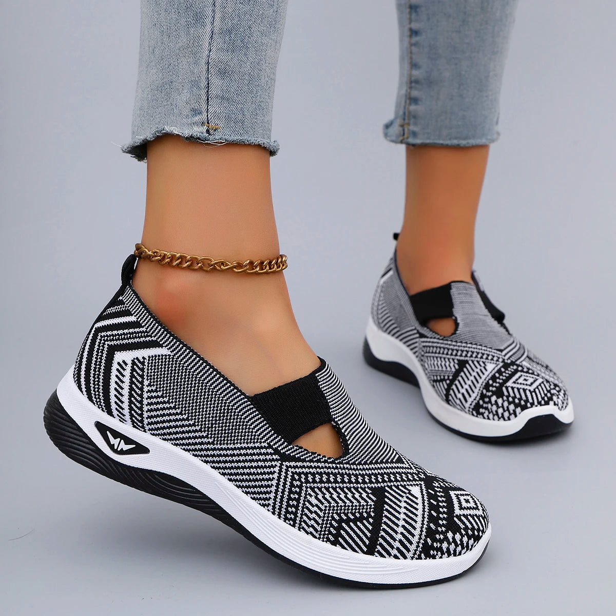 Casual Striped Breathable Shallow Cotton Mesh Slip-On Flat Shoes