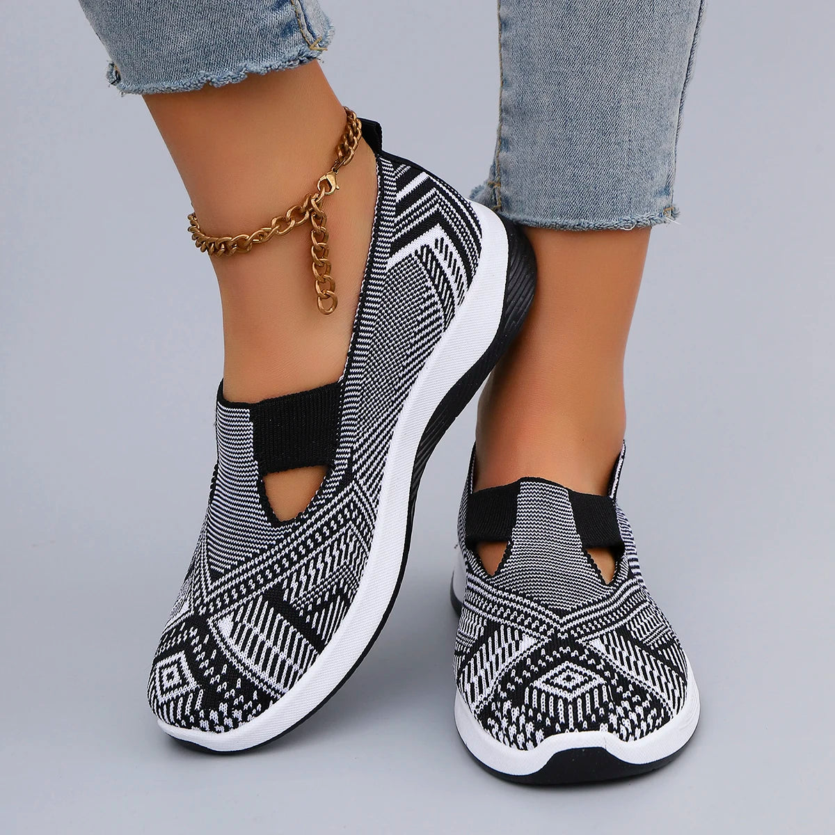 Casual Striped Breathable Shallow Cotton Mesh Slip-On Flat Shoes