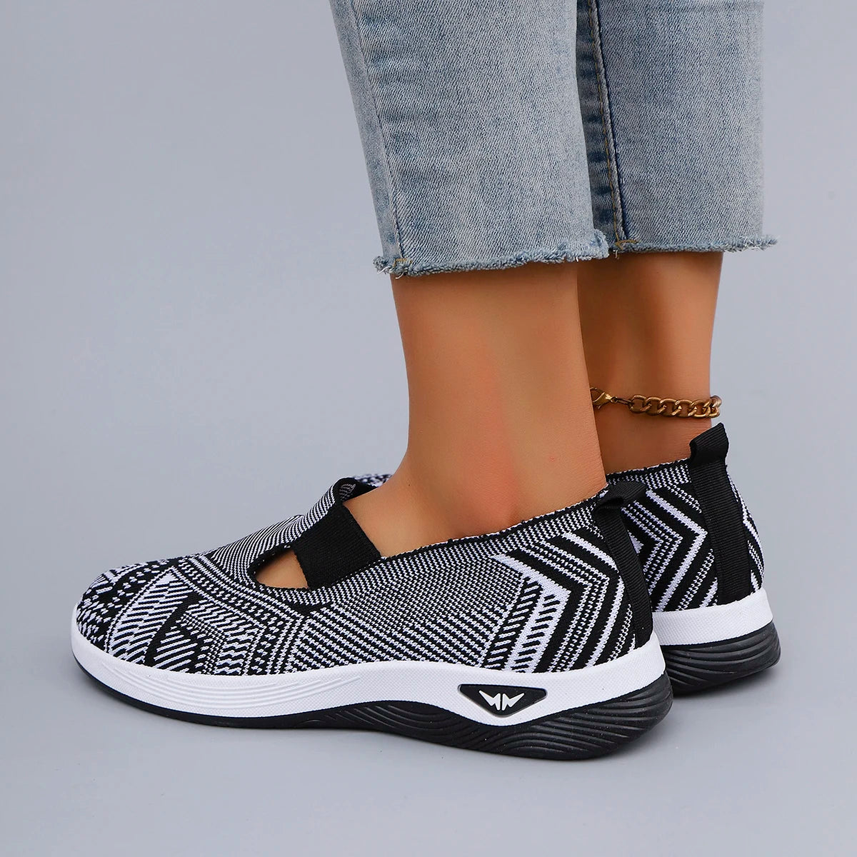 Casual Striped Breathable Shallow Cotton Mesh Slip-On Flat Shoes