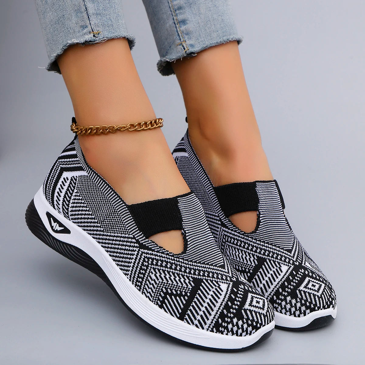 Casual Striped Breathable Shallow Cotton Mesh Slip-On Flat Shoes
