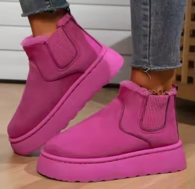 Casual Suede Fur Chelsea Ankle Flats Platform Short Plush Warm Snow Boots