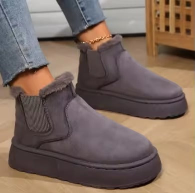 Casual Suede Fur Chelsea Ankle Flats Platform Short Plush Warm Snow Boots