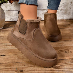 Casual Suede Fur Chelsea Ankle Flats Platform Short Plush Warm Snow Boots