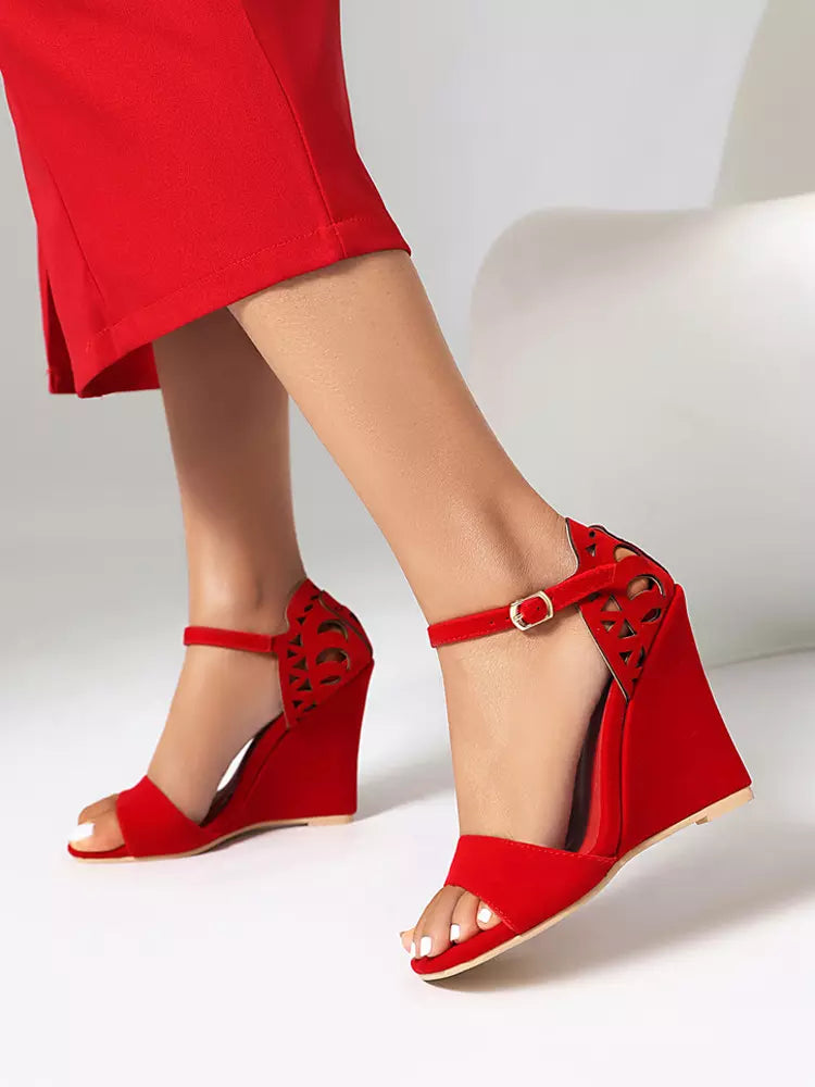 Casual Suede Open Toe Cut Out Polyurethane Wedge Sandals
