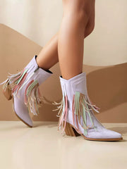 Casual Suede Pointed Toe Polyurethane Cowgirl With Tassles Ankle Boots