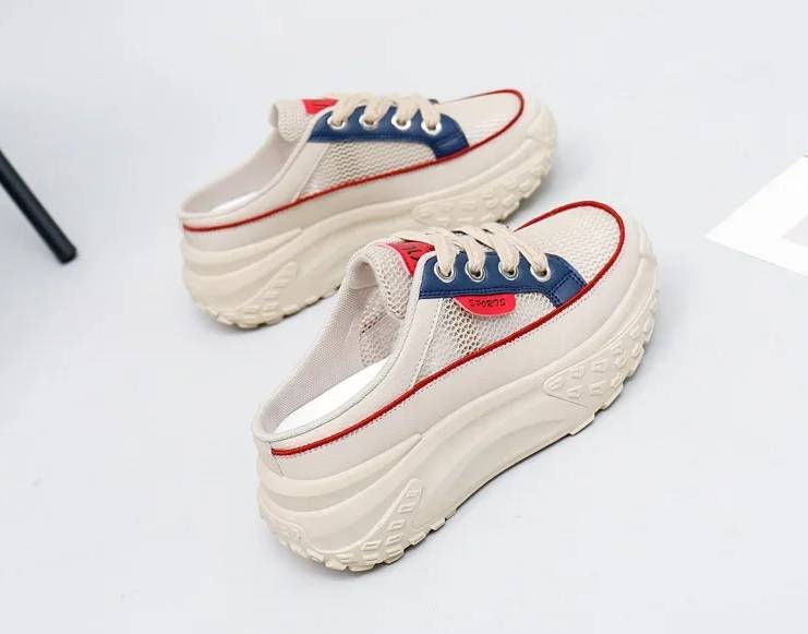 Casual Thick Soles Increase Mesh Lace Up Half Slipper Sports Shoes