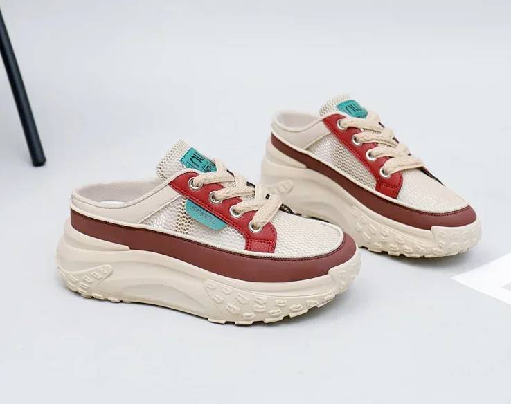 Casual Thick Soles Increase Mesh Lace Up Half Slipper Sports Shoes