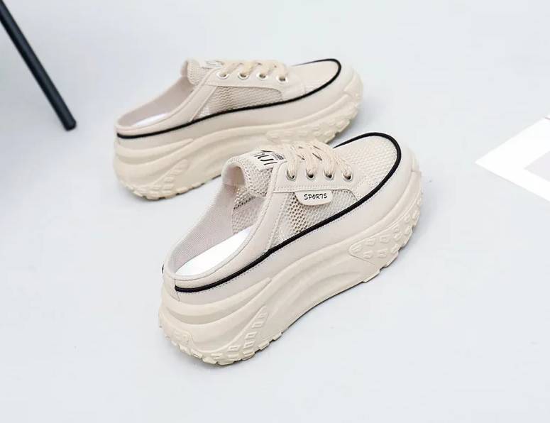Casual Thick Soles Increase Mesh Lace Up Half Slipper Sports Shoes
