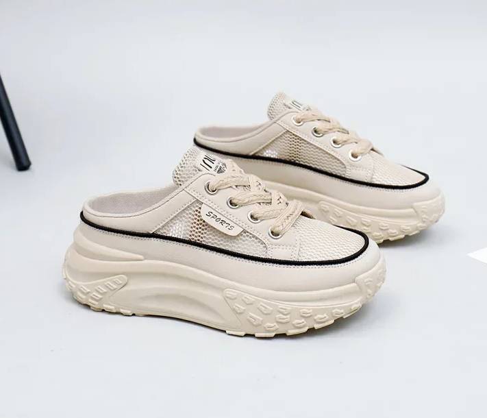 Casual Thick Soles Increase Mesh Lace Up Half Slipper Sports Shoes
