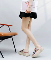 Casual Thick Soles Increase Mesh Lace Up Half Slipper Sports Shoes