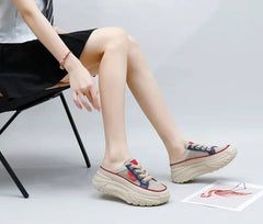 Casual Thick Soles Increase Mesh Lace Up Half Slipper Sports Shoes